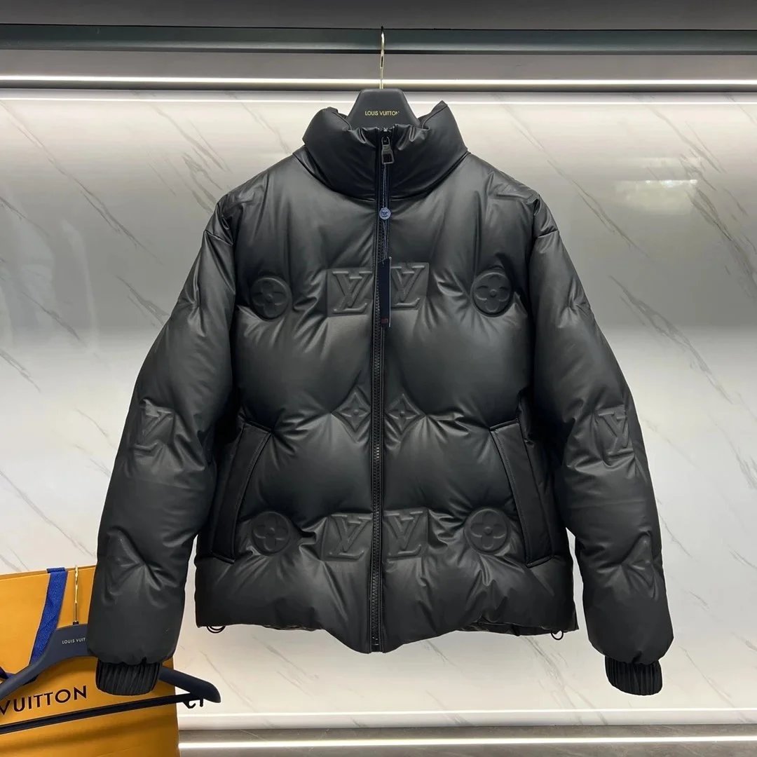 Louis Vuitton Monogram Grey Embossed Hooded Puffer Jacket