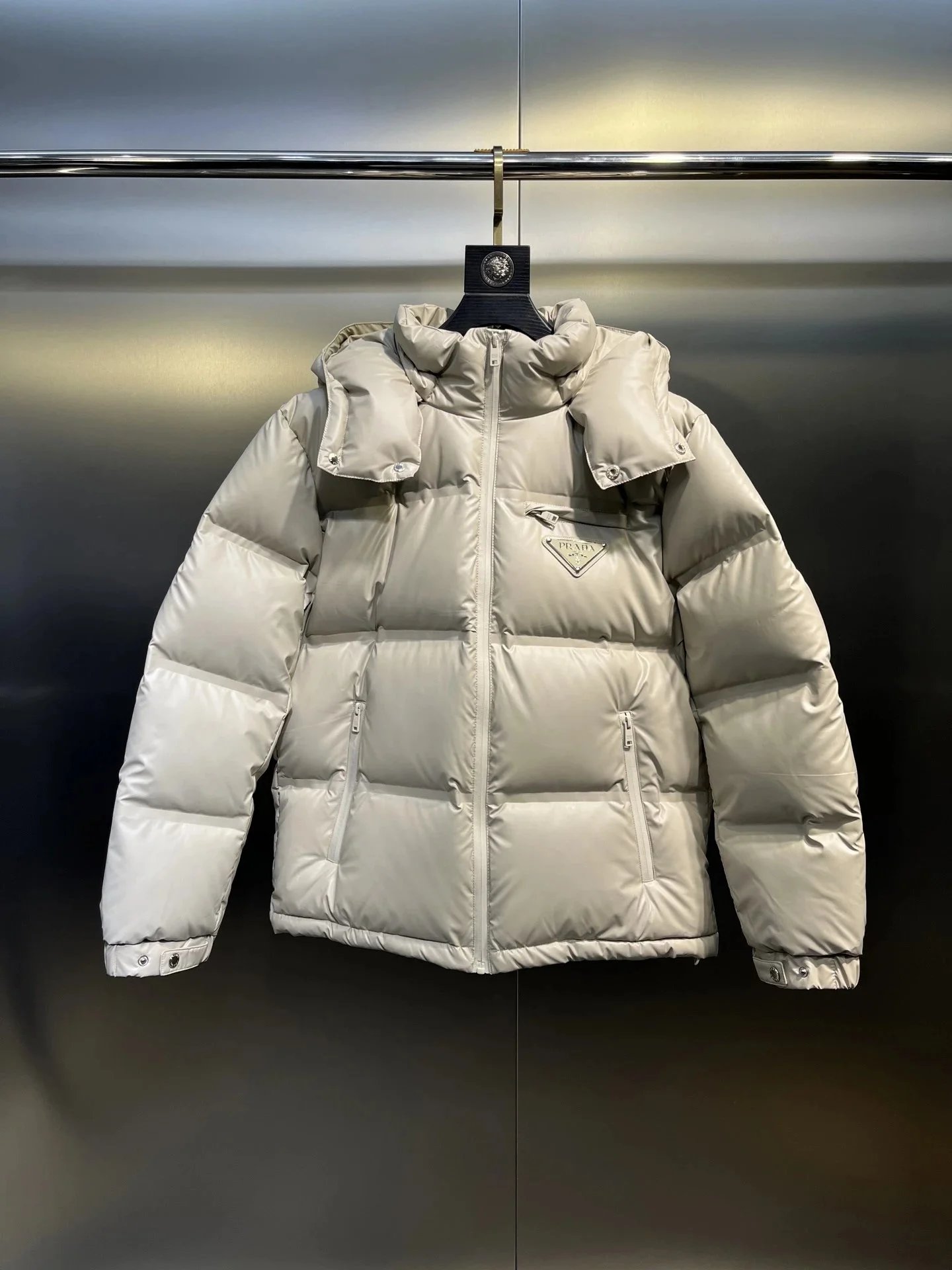 Louis Vuitton Monogram Grey Embossed Hooded Puffer Jacket