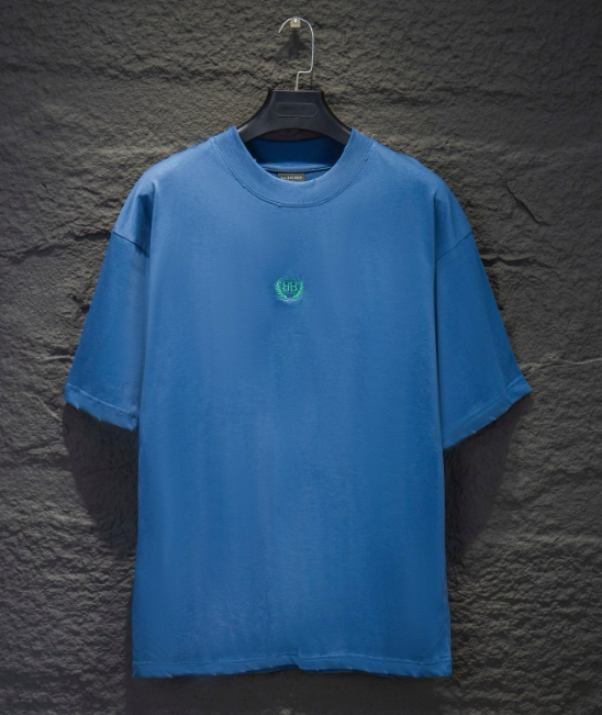 Embroidered Regular-Fit Blue T-Shirt photo 3