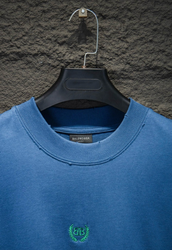 Embroidered Regular-Fit Blue T-Shirt photo 5