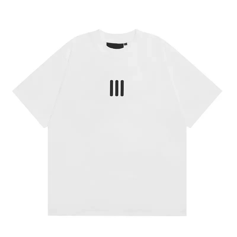 Black Cotton T-Shirt With Three Vertical White Stripes Minimalist