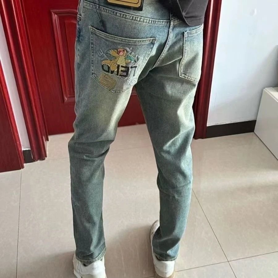 Fendi Little Monster Embroidered Light-Colored Jeans photo 4