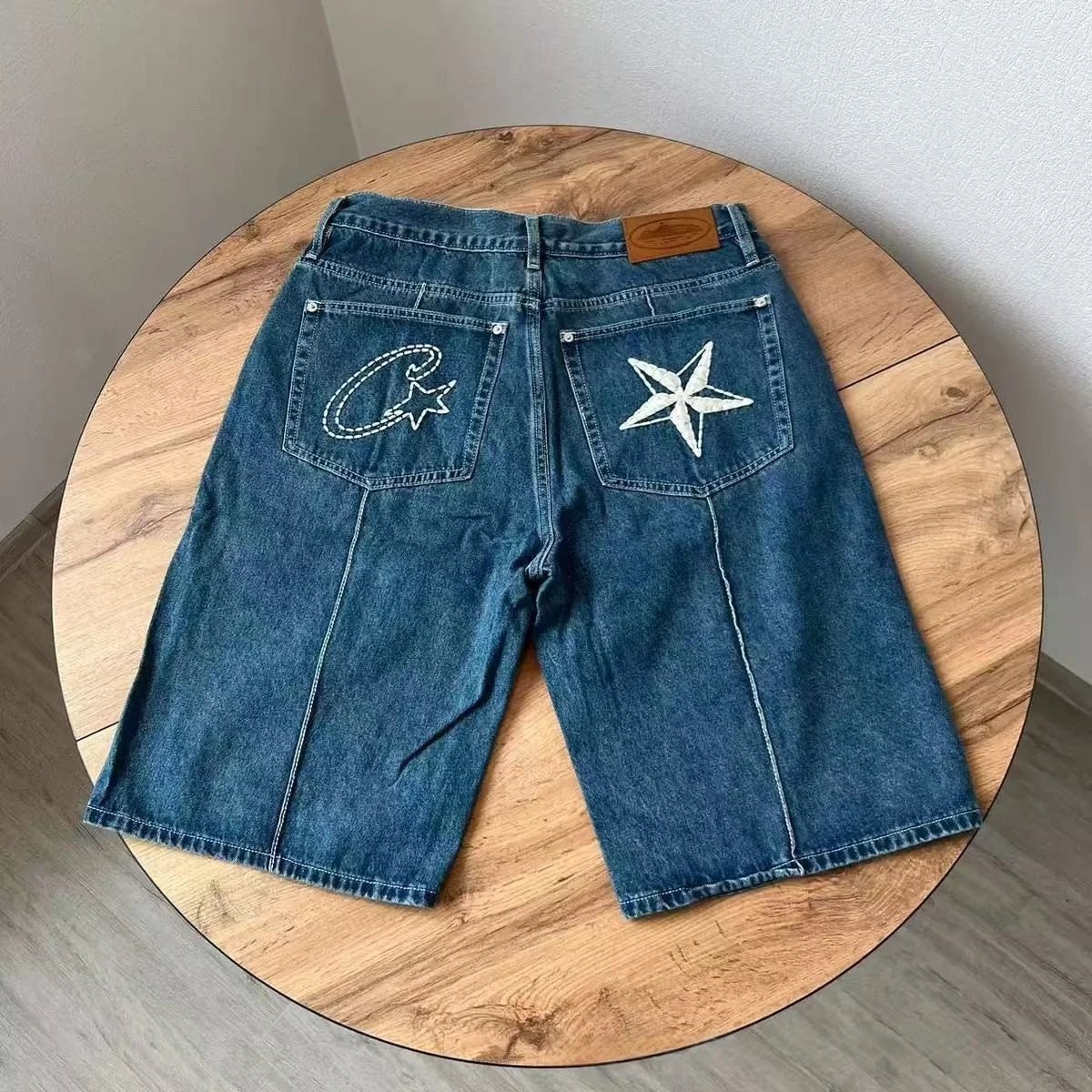 Dark blue denim shorts