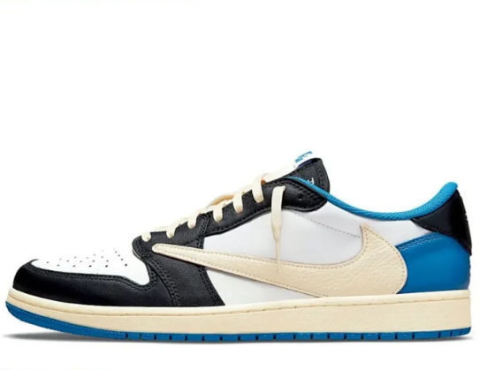 AJ1 Low Top White and Blue Barb