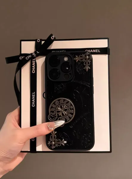 Chrome Hearts x iPhone Case Black Embossed Cross Phone Case - 1