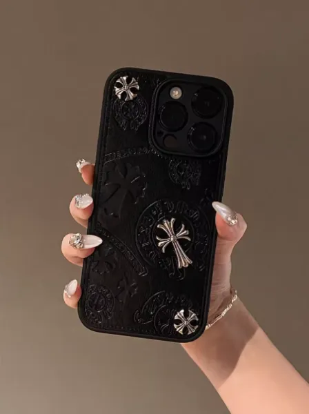 Chrome Hearts Cross Motif Leather Phone Case Black - 1