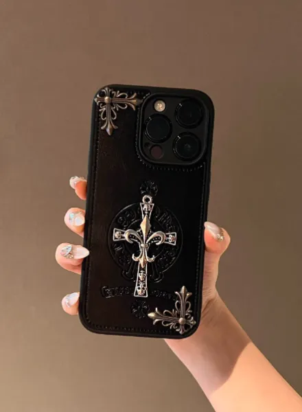 Chrome Hearts Cross Motif Leather Phone Case Black - 1