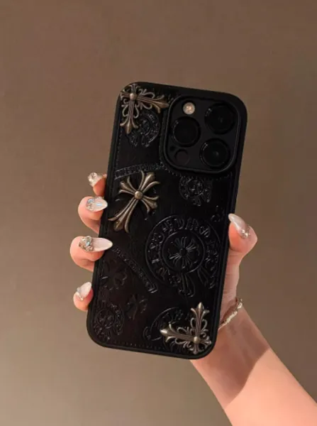 Chrome Hearts Cross Embossed Leather Phone Case Black - 1