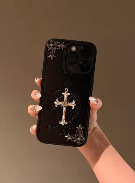 Chrome Hearts Cross Embossed Leather Phone Case Black - 1