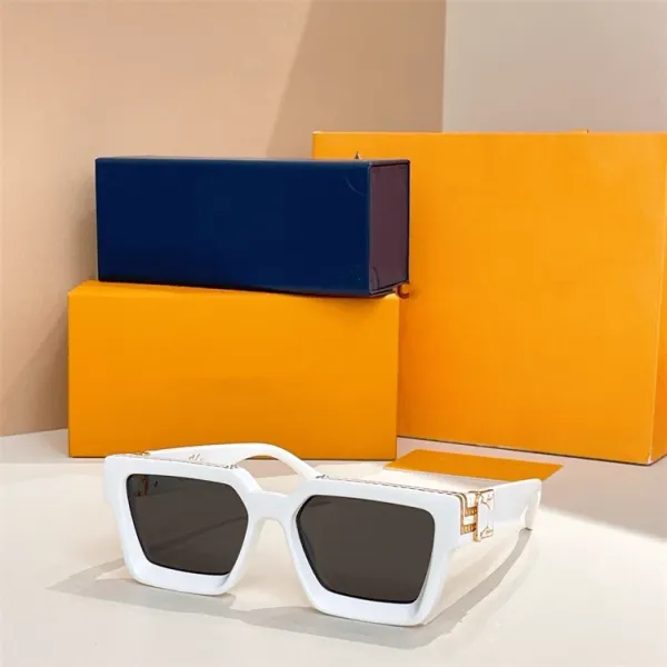Design Square Frame White Sunglasses with Gold Hardware - 1