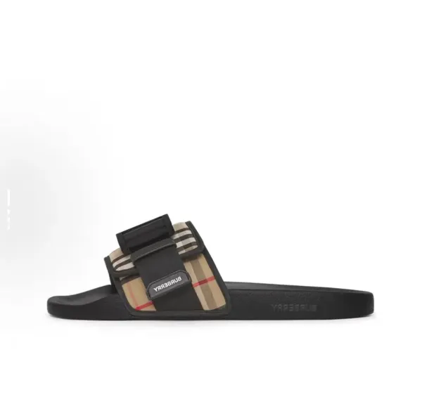 Burberry Check Slide Sandals Black Slippers - 8