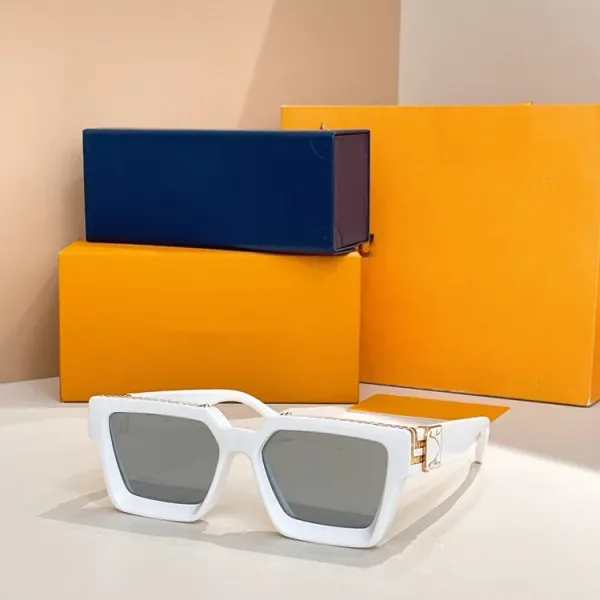 Design Oversized Square Frame White Sunglasses with Gold Accents - 1