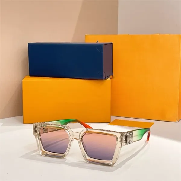Design Clear Frame Gradient Lens Sunglasses with Rainbow Temples - 1