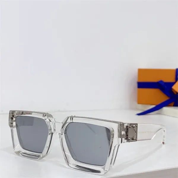 Design Clear Acetate Square Sunglasses with Silver Mirror Lenses Eyewear - 1