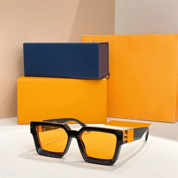 Design Oversized Square Sunglasses with Amber Lens and Gold Accent - 1