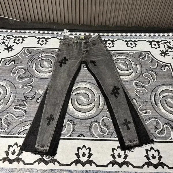 Chrome Hearts Cross-Embroidered Distressed Wide-Leg Jeans - 1
