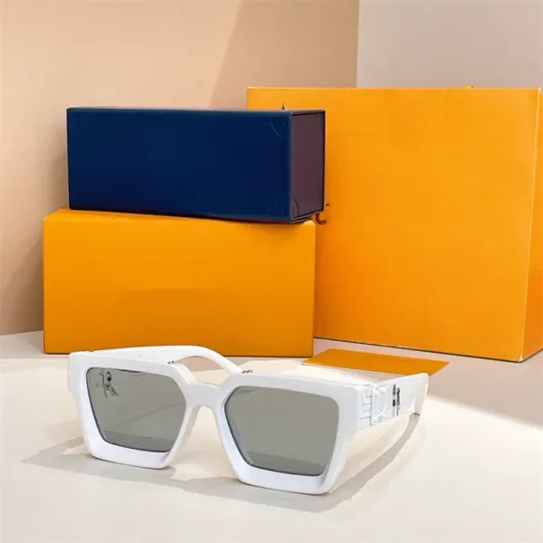 Design Oversized Square White Sunglasses with Gray Mirrored Lenses - 1