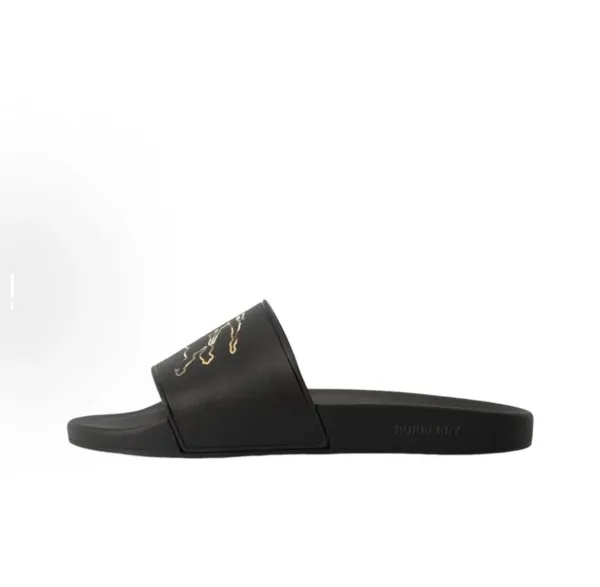 Burberry Equestrian Knight Slide Black Slippers - 1