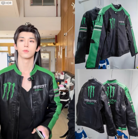 Design Monster Energy x Custom Leather Jacket Black and Green Leather Jacket