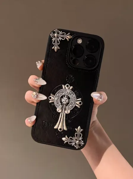 Chrome Hearts x iPhone Case Black Silver Ornate Phone Case - 1