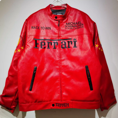 Ferrari Michael Schumacher Race To Win Red Leather Jacket