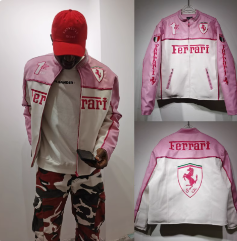 Ferrari Racing Jacket Pink and White Leather Jacket Outerwear