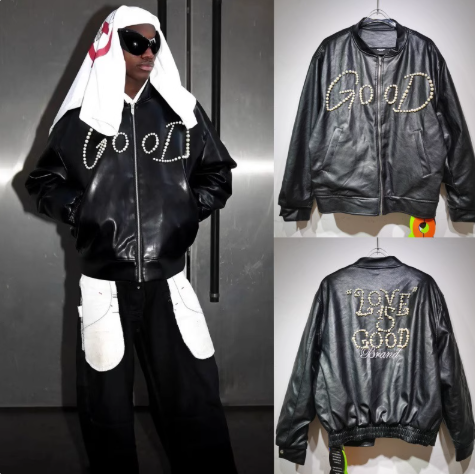 GOOD BRAND Embellished Leather Jacket Black