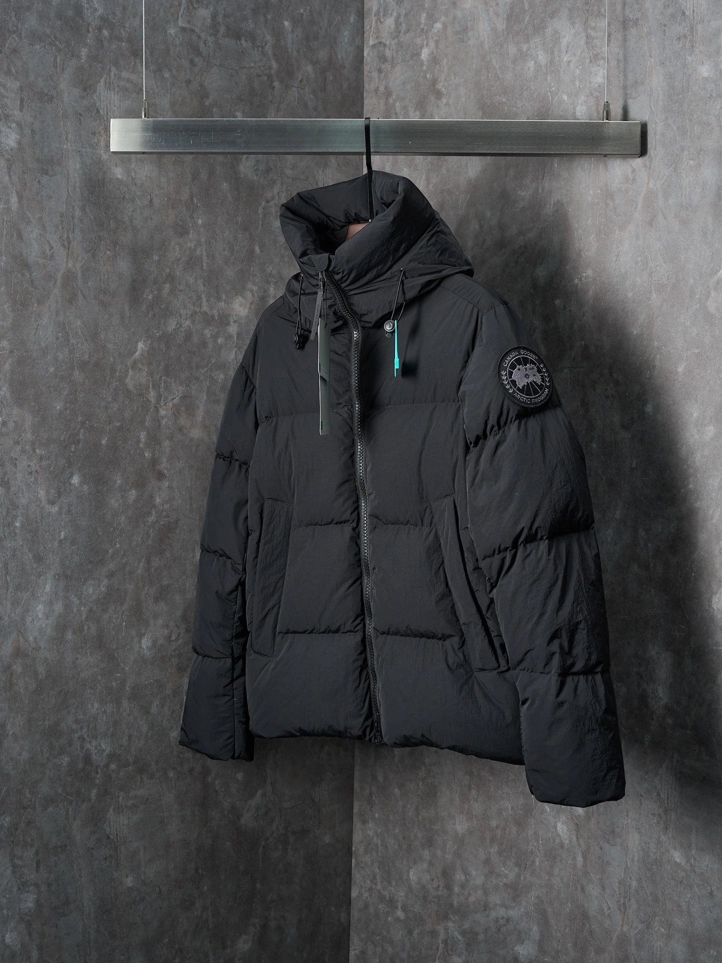 Winter Puffer Down Jacket with Hood Matte Ebony Black - Gallery Image 3 - Detailed View