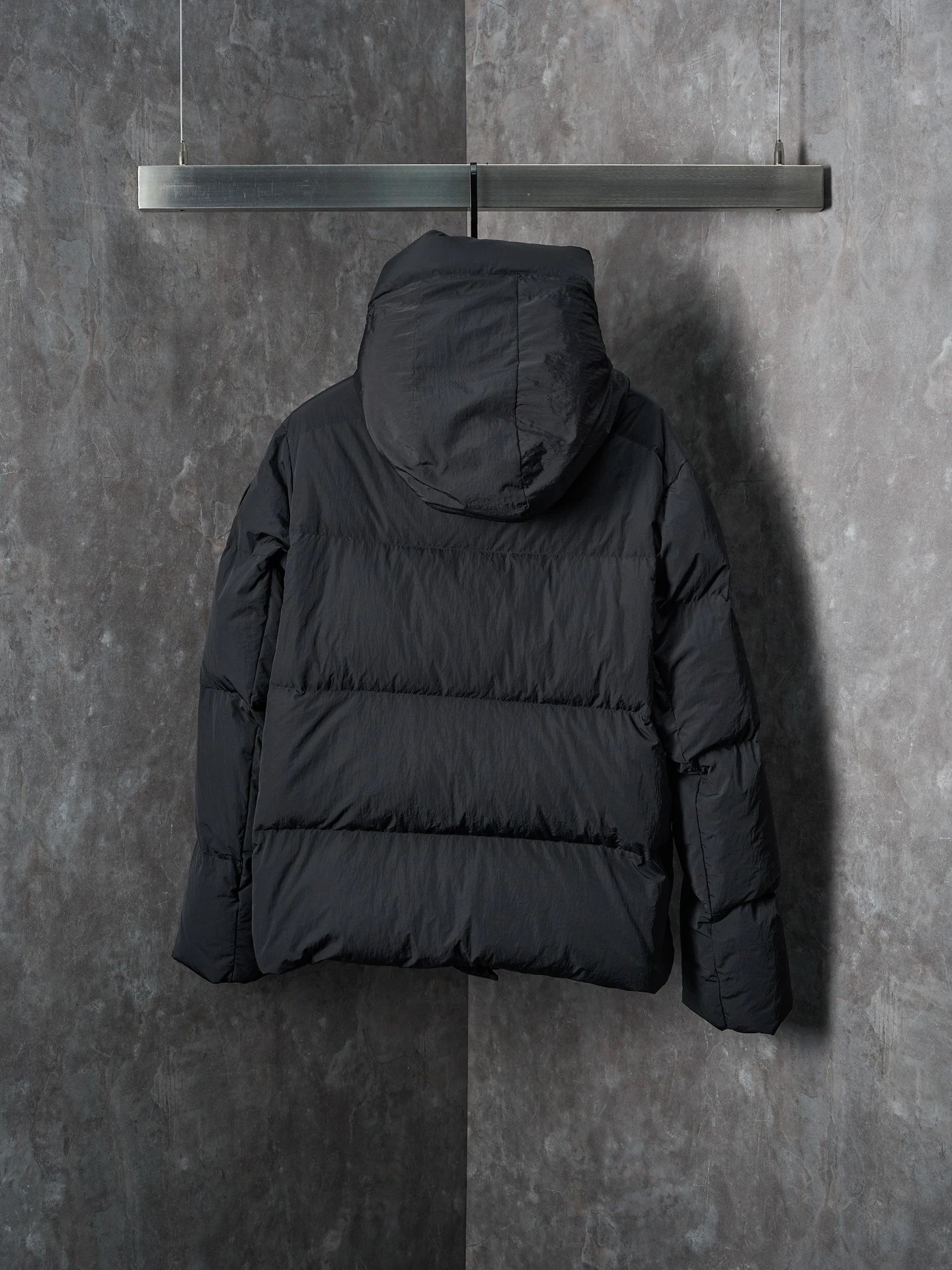 Winter Puffer Down Jacket with Hood Matte Ebony Black - Gallery Image 2 - Detailed View