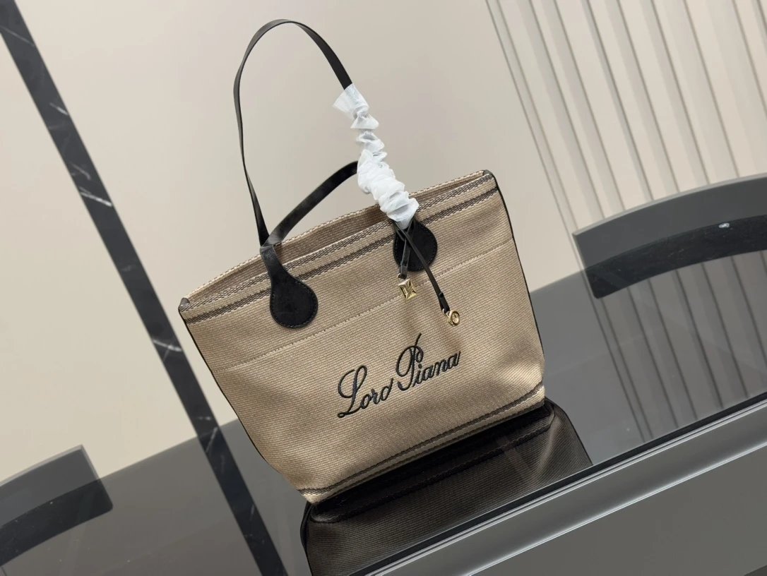 Lord Riana Canvas Tote Bag with Embroidered Logo and Black Handles - 133722