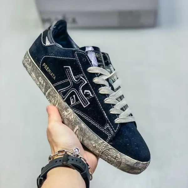 Premiata X Logo Black Suede Distressed Sneakers - 1
