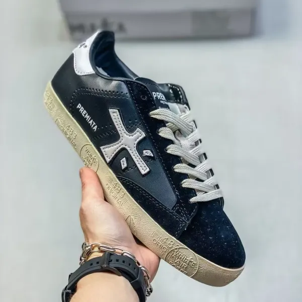 Premiata X-433 Black and Beige Suede Sneakers - 1