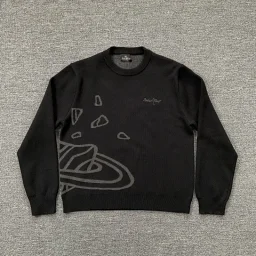 thumbnail for Planet embroidery logo knitwear American street men and women crew neck sweater danesyzo