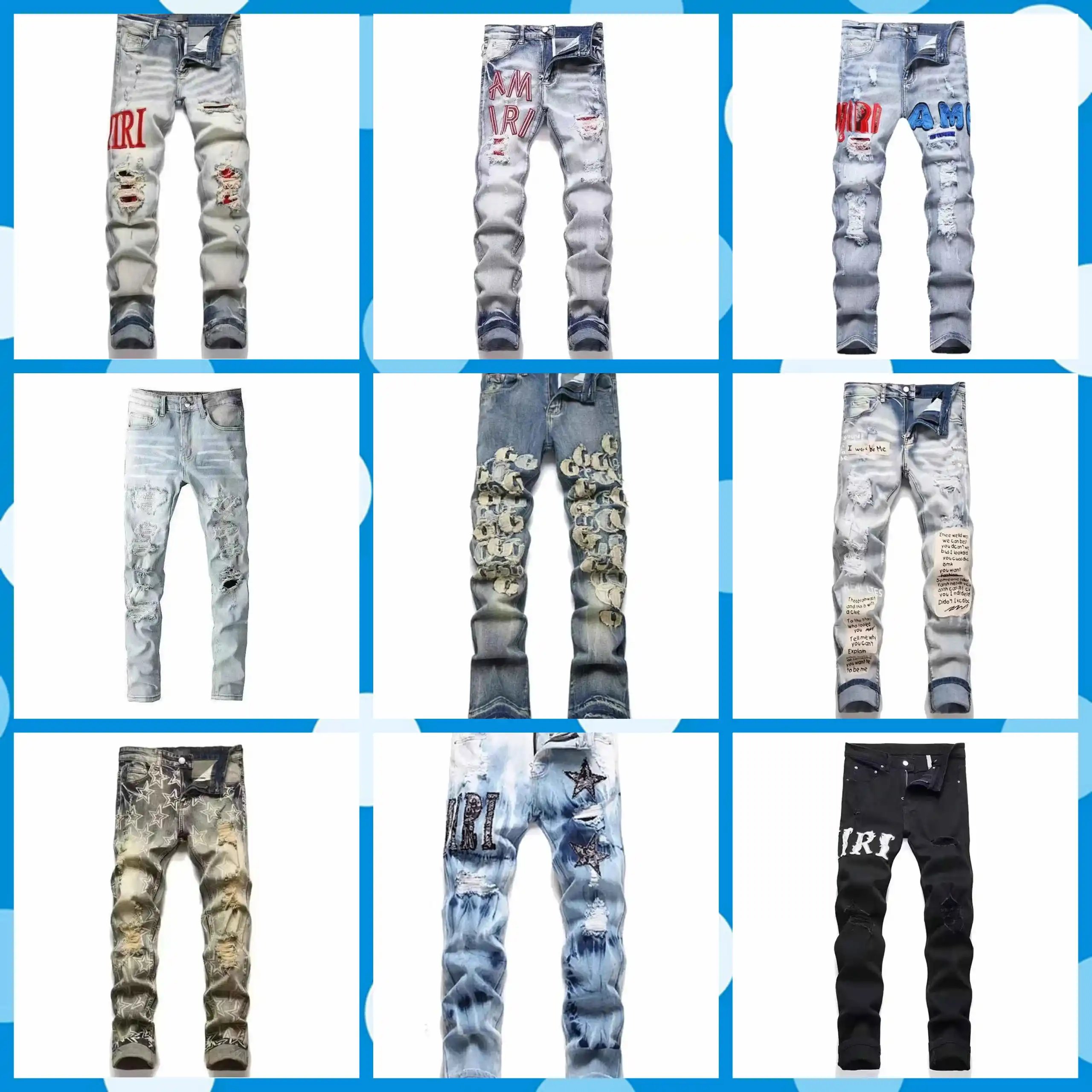 Autumn Winter Patched Slim Ripped Embroidered Jeans