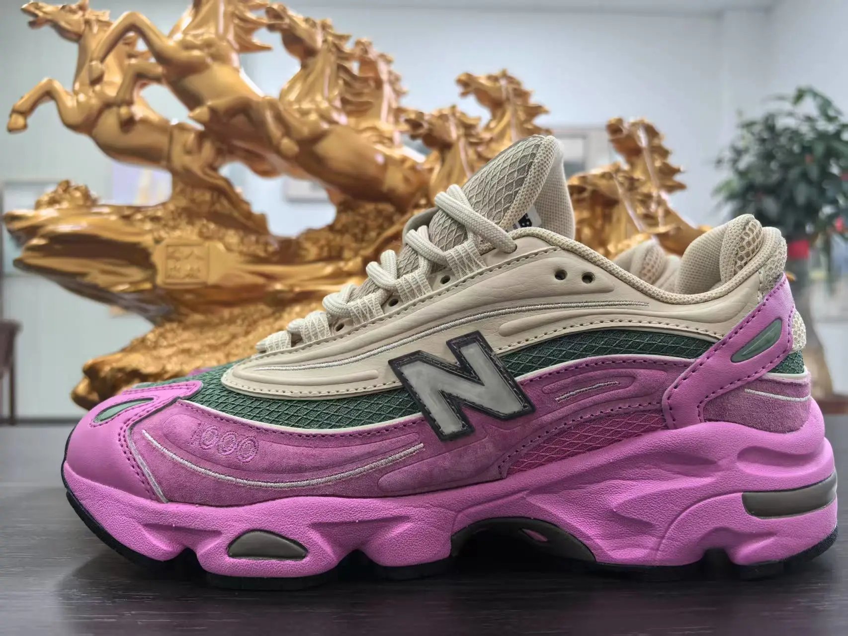 New Balance 1000 Pink Green Beige Chunky Sneakers - 1