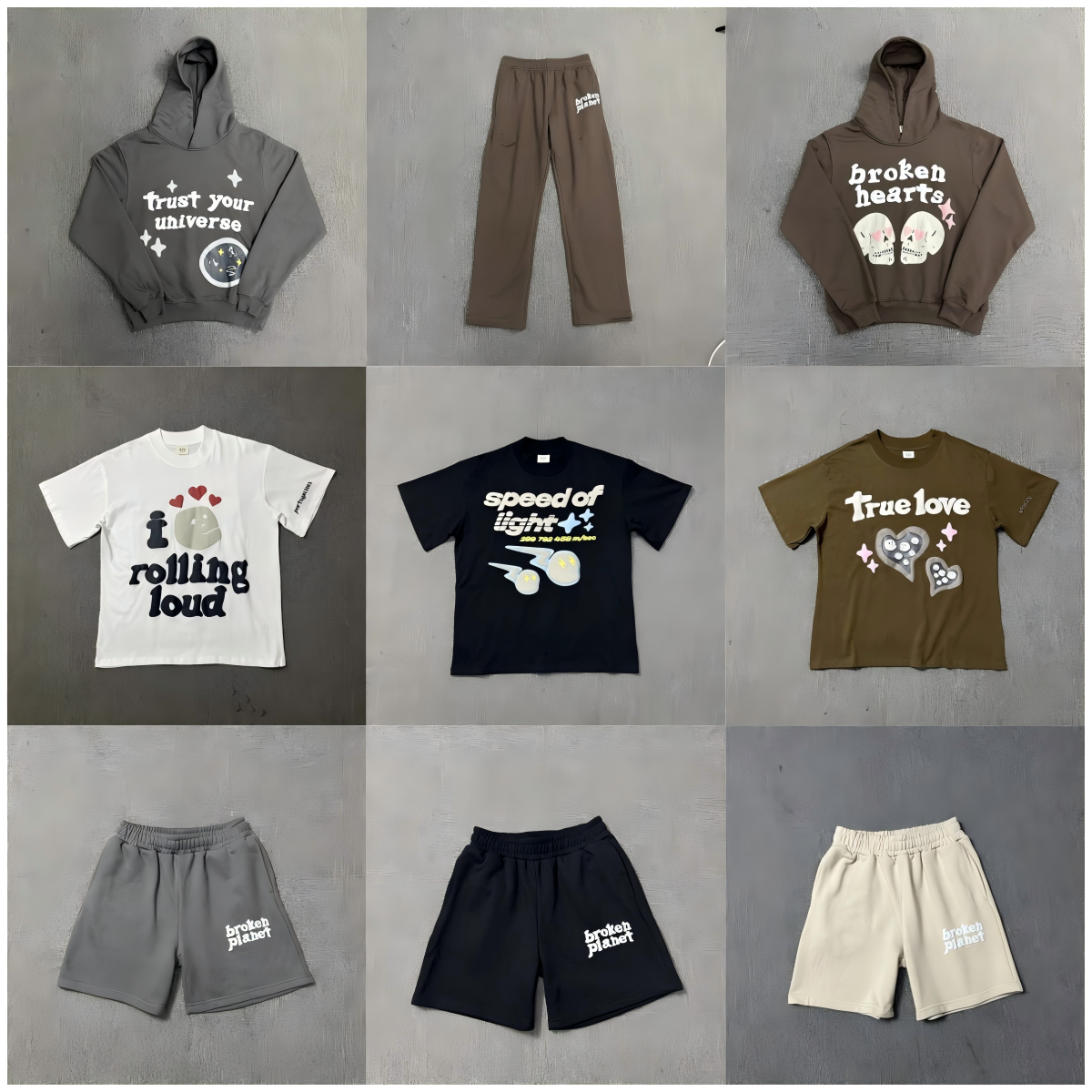 Letter Foam Print High Street Loose Casual Sweatshirt Set