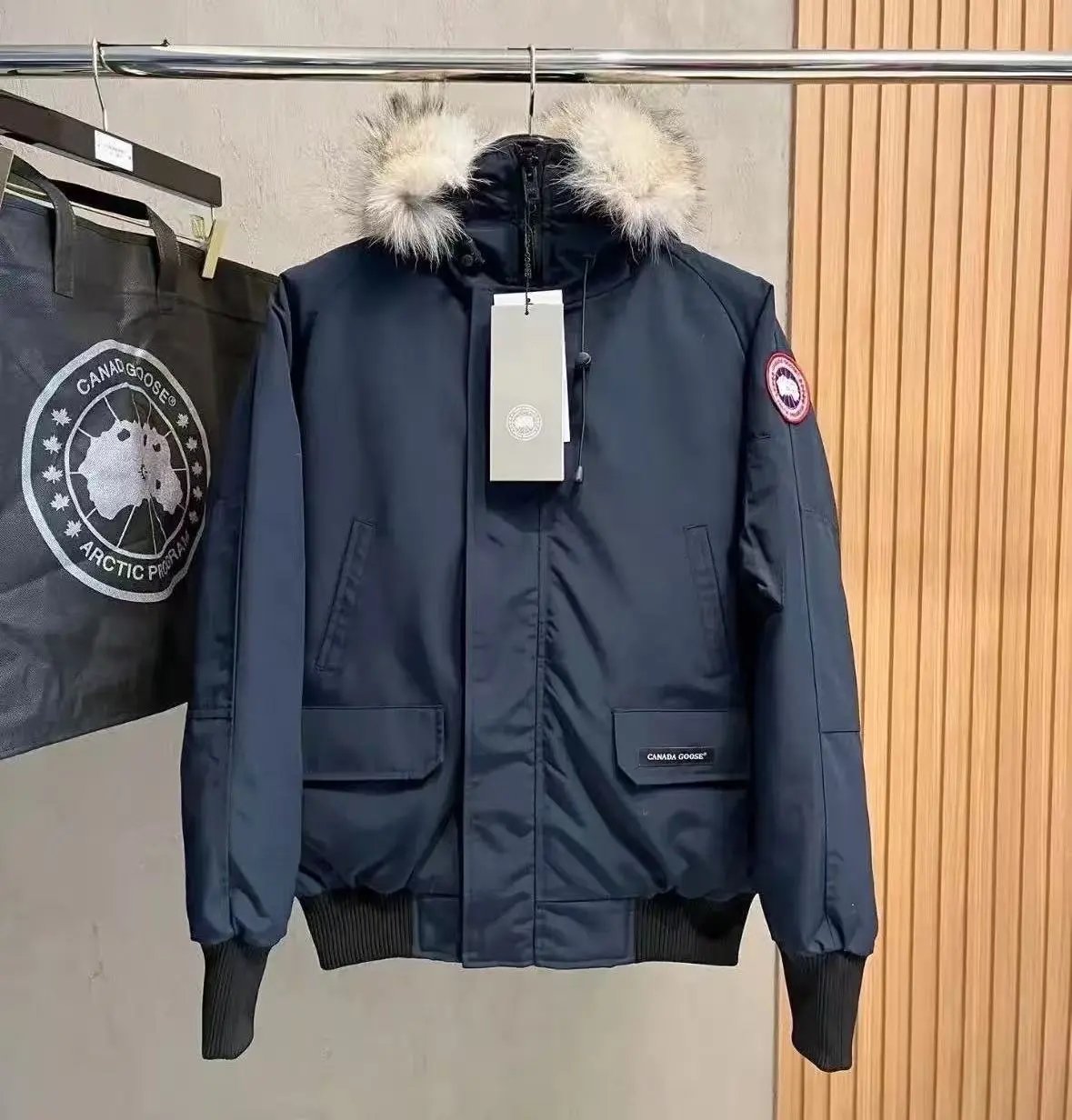 Blue fur collar