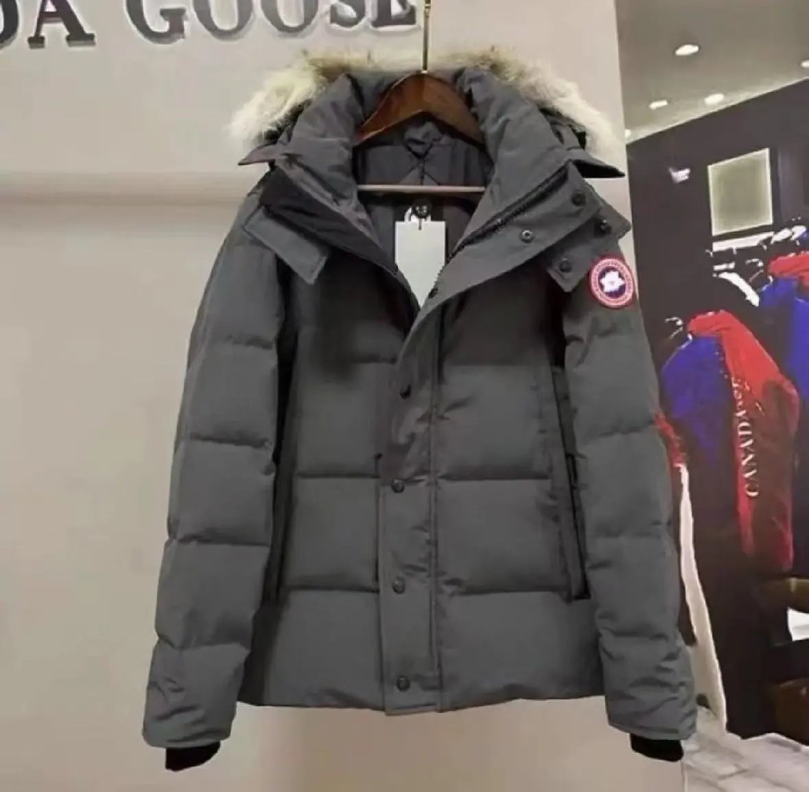 Grey fur collar