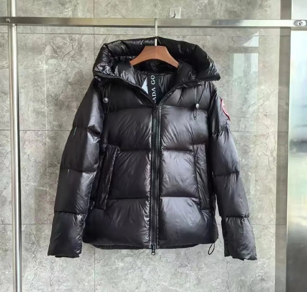Black and red labeled cotton jacket
