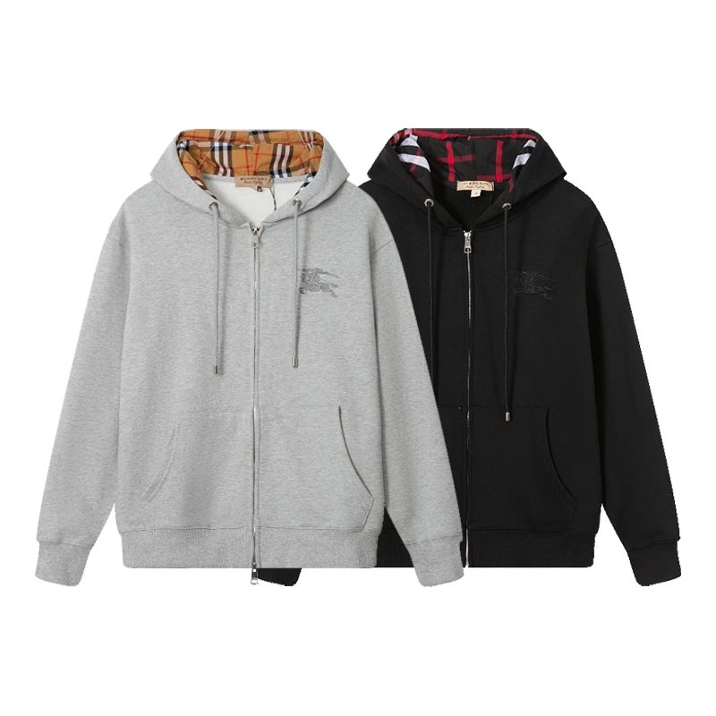 Bur.berry pure cotton hooded sweatshirt zipper jacket with three complete labels