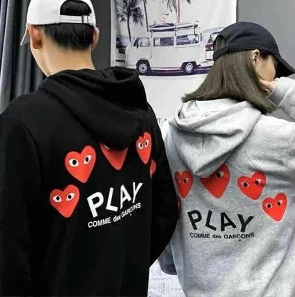 Trendy Unisex Couple Heart Print Zip-Up Hoodie Fleece-Lined Thick Cardigan Sweatshirt Jacket
