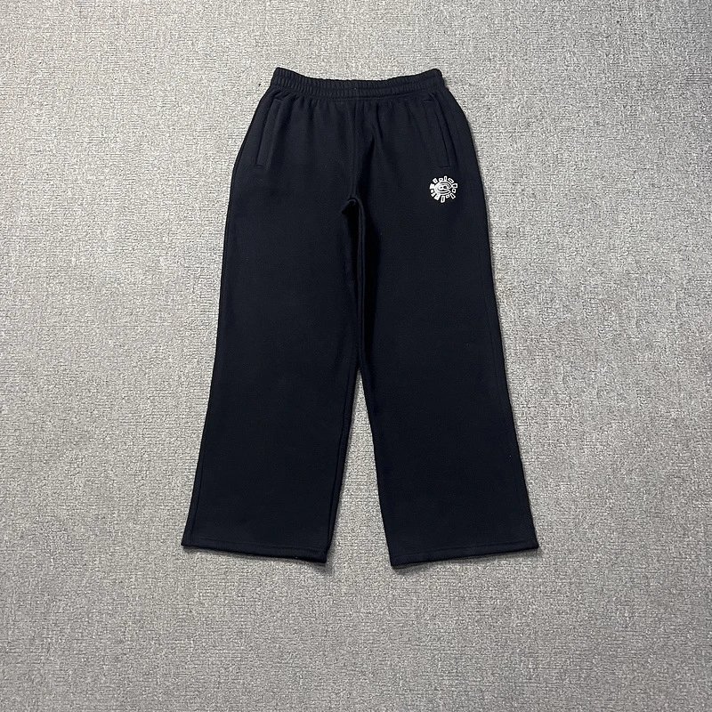 207 Black Small Embroidery Straight Leg Pants