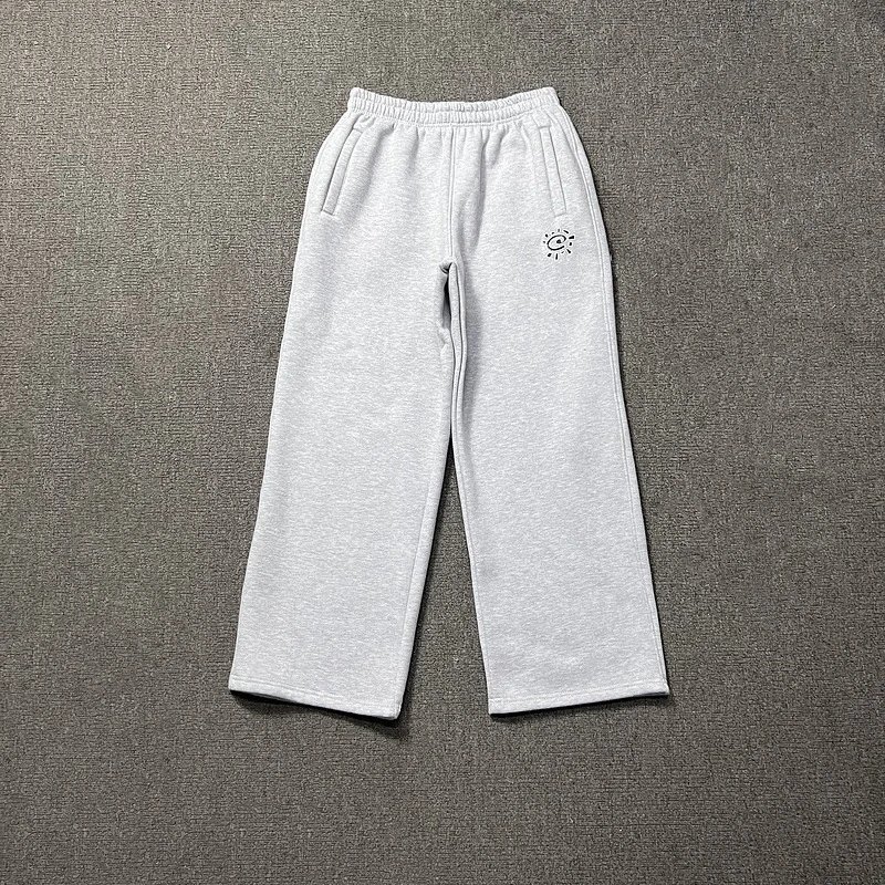 207 Grey Small Embroidery Straight Leg Pants
