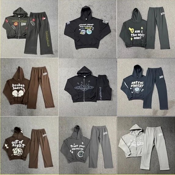 Streetwear Lettering Foam Print Hoodie High-Street Loose Casual Sweatshirt Set