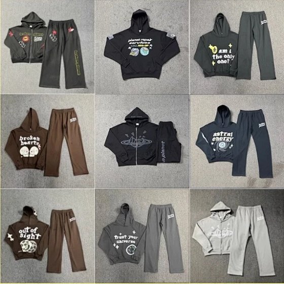 Streetwear Lettering Foam Print Hoodie High-Street Loose Casual Sweatshirt Set