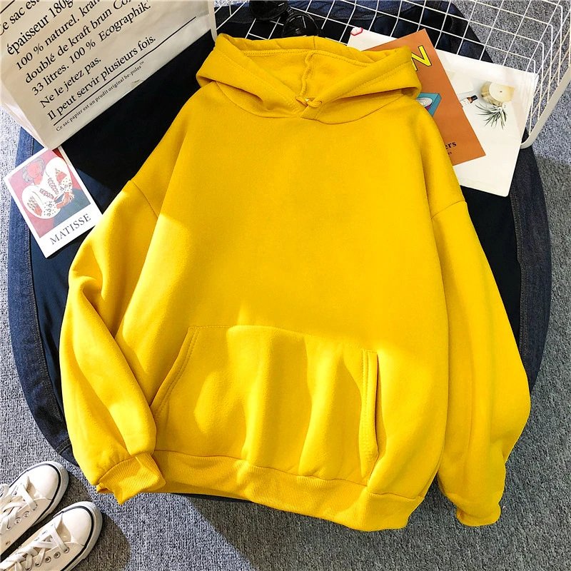 Solid Color Hooded Sweatshirt Winter New Japanese Style Western Print Korean Style Minimalist Fresh Sweet Hoodie