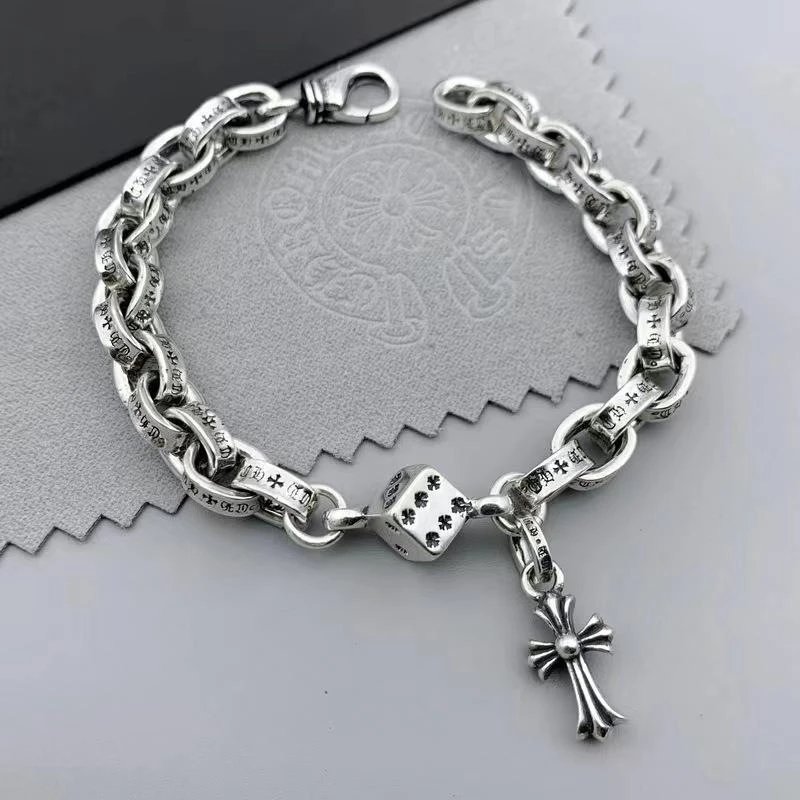 Chrome Hearts Silver Chain Bracelet with Cross Charm