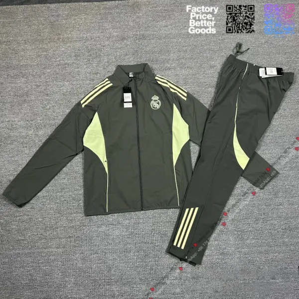 Adidas Real Madrid Training Tracksuit Olive Green with Lime Accents - 1