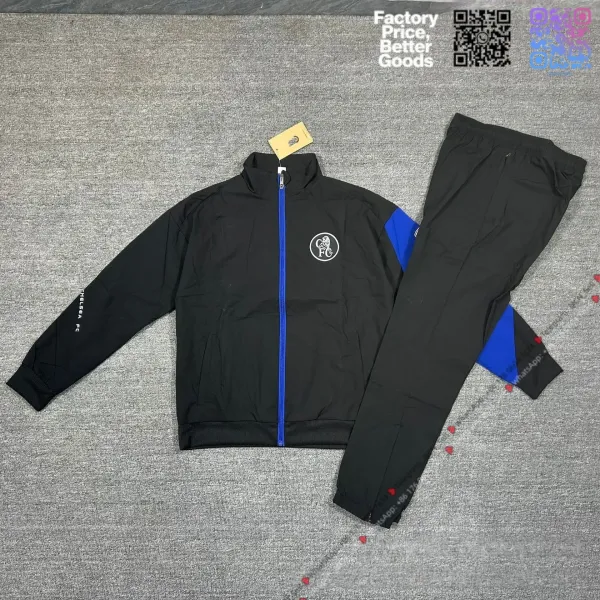Chelsea FC Track Suit Black / Blue Windbreaker and Pants Tracksuit - 1