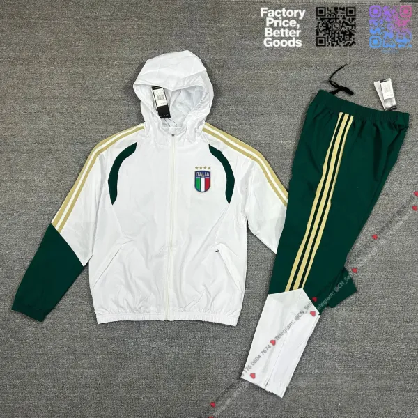 FIGC (Federazione Italiana Giuoco Calcio) FIGC Italia National Team Windbreaker and Track Pants Set White / Green Tracksuit - 1